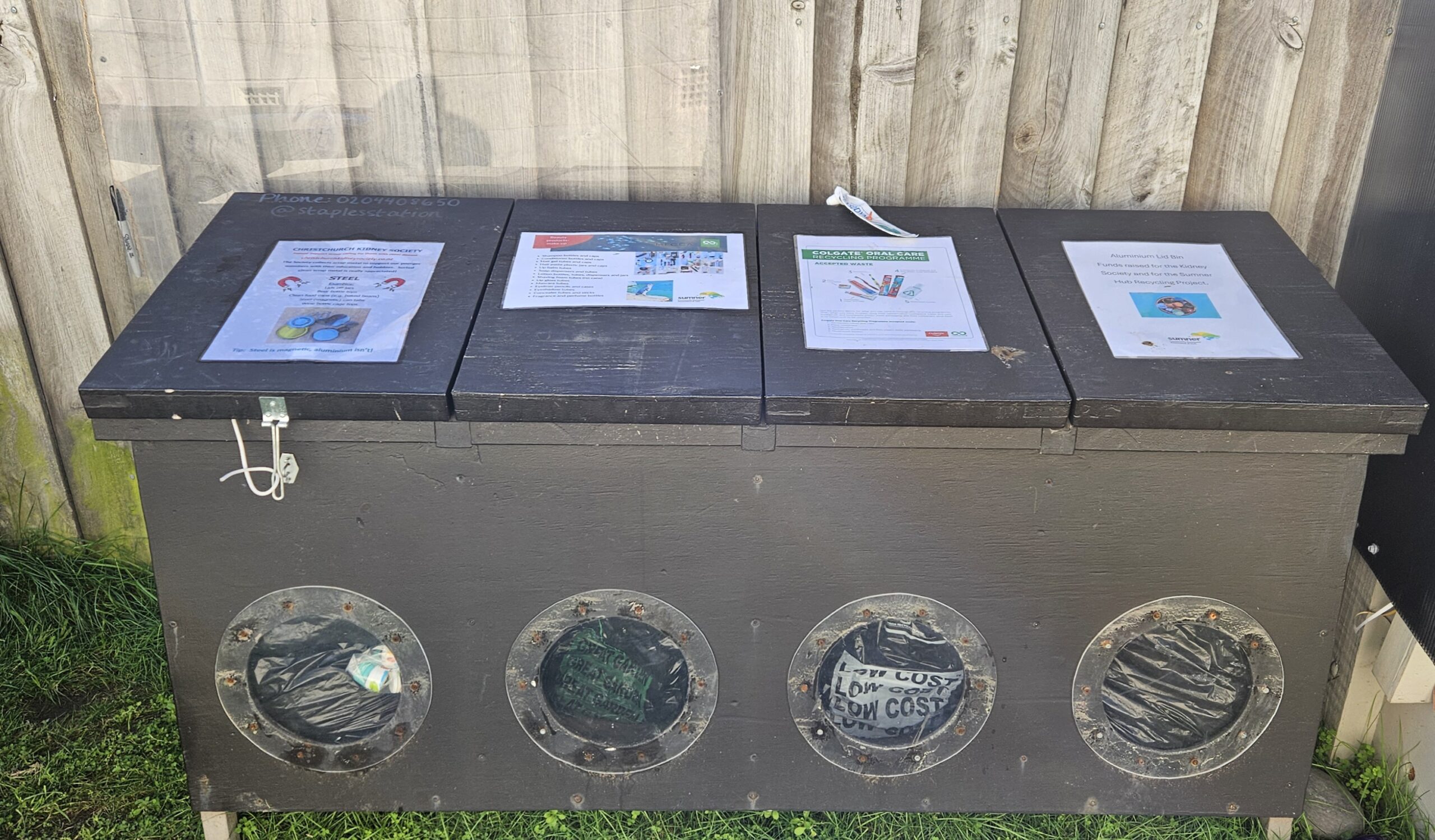 Recycling bins with labels